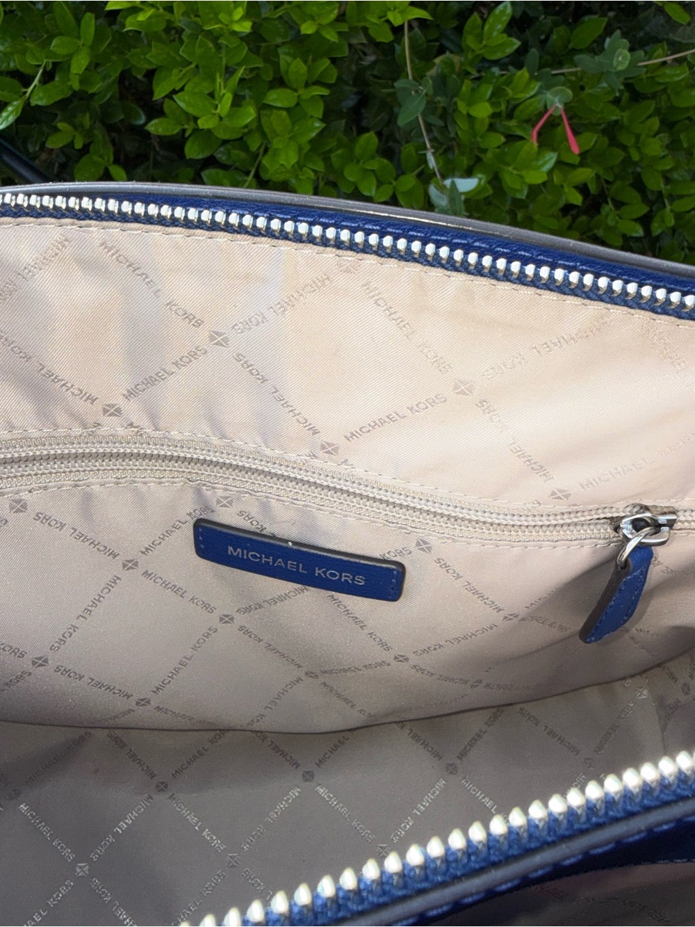 Michael Kors Cobalt Blue Leather Satchel with Chain-Trim Strap - Picture 6 of 12
